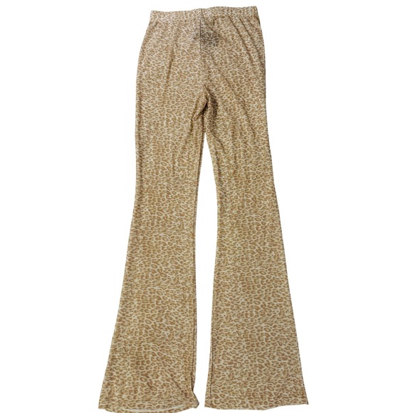 Kendall + Kylie Nude Leopard Print Sheer Flare Leg Swim Cover Size Medium NEW - Picture 2 of 6